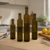 Bouteilles en verre d'huile d'olive vierge raffinée biologique de haute qualité, rondes, carrées, plates, de 500 ml et 750 ml, avec bouchon en liège ou à vis.
