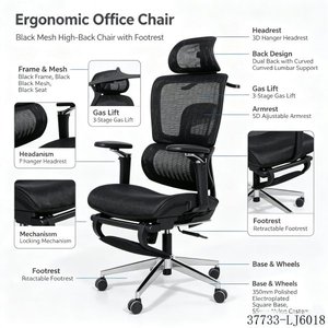 High Back Mesh <b>Office</b> <b>Chair</b> Ergonomic <b>Swivel</b> Computer <b>Chair</b> with Headrest Adjustable Armrest Tilt 37733-LJ-6018 - Product Image 2