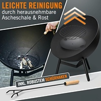 Brasero d'extérieur portable moderne de 60 cm noir mat avec mécanisme d'inclinaison, en acier robuste, pour brûler du bois, pour jardin et patio