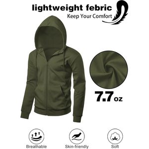 FOXA Sweat-shirt à capuche léger zippé pour homme, à manches longues, coupe athlétique ajustée, veste basique avec poches, tailles régulières et grandes - Product Image 3