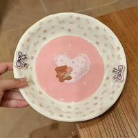 Nouvelle assiette en céramique coréenne rétro à motif floral, décorée d'un joli nœud, vaisselle élégante