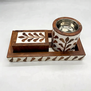 Juego de Quemadores de Incienso de Madera de Alta Calidad, Soporte Aromático de Sándalo con Caja de Almacenamiento de Vidrio para Virutas de Bakhoor y Oud - Product Image 1