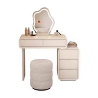 Coiffeuse moderne et minimaliste en bois massif laqué, avec miroir LED et meuble de rangement, idéale pour petits espaces, chambre et hôtel