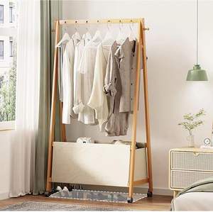 Bambou grande capacité gain de place moderne porte-vêtements avec roues porte-manteau vêtements étendoir salon sèche-vêtements support - Product Image 3