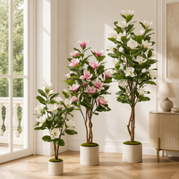 Arbre artificiel de magnolia en pot de 4, 5 et 6 pieds, fleurs roses et blanches en PEVA, faux arbre à fleurs avec tronc en bois véritable pour décoration intérieure