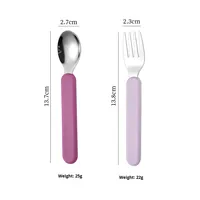 Vaisselle pour enfants en acier inoxydable avec manche plat en silicone, cuillère et fourchette, boîte de complément alimentaire pour bébé, couleur contrastée, vente en gros