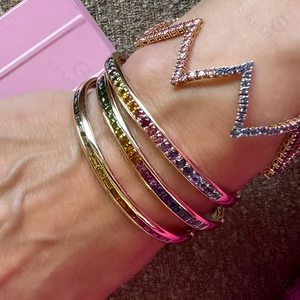 Bracciale ovale da donna in argento 925 placcato oro, modello impilabile unico e affascinante - Product Image 6