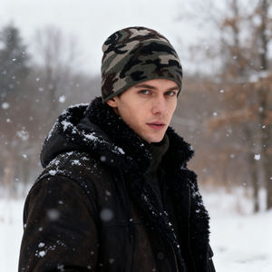 Chapeau d'hiver chaud pour homme avec jacquard camouflage décontracté, bonnet en tricot camouflage avec broderie 3D en stock - Product Image 5