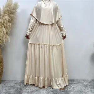 Trendy Maxi Muslim Women Maxi Two-piece Prayer Dress with Head Covering Hijab Dress Arab Islamic Long Jilbab Prayer Clothing