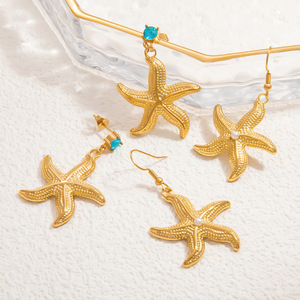 Starfish Pendant <b>Earrings</b> 18K Gold Plated <b>Blue</b> Zircon <b>Studs</b> For Women Everyday Wear - Product Image 3