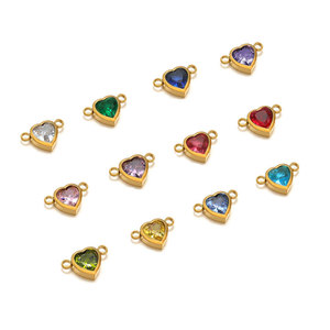 Colgante de moda de acero inoxidable 316L chapado en oro de 14k y 18k, resistente al deslustre, con circonita en forma de corazón y dije de piedra de nacimiento para fabricación de joyas - Product Image 1