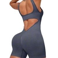 Body de sport une pièce sans couture, sexy, à dos nu, à fines bretelles, effet push-up, très élastique, moulant, longueur intégrale