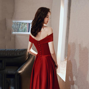 S7896F      <span class=keywords><strong>Saton</strong></span> Red Hosts Shoulder Shoulders  Ladies Plus Size Dinner Party Dresses Women - Product Image 6