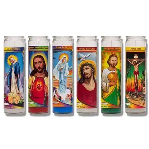 High Quality Custom Wholesale Multi-colored Glass Fragrantless Religious 7 Day Vigil Prayer Church Sacrificial Candles
