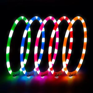 Pet <b>Dog</b> PVC LED Light-Emitting Simple Feather Collar USB Rechargeable Multi-Mode Adjustable Length <b>Button</b> Closure Anti-Loss - Product Image 1