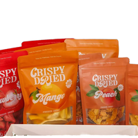 Fruits secs lyophilisés : Framboise, Pêche, Melon, Mangue, Mûre, Figue, Banane, Fraise – Sachet refermable avec fenêtre