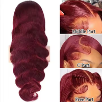 250 densité 360 pleine dentelle perruque cheveux humains 99j rouge couleur perruques vague de corps cordon Invisi sangle 13x6 Hd dentelle avant perruque