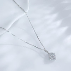 Collier pendentif en or blanc 18 carats avec diamant de laboratoire pour femme, <span class=keywords><strong>solitaire</strong></span> rond à 4 griffes, réglable, bijoux fins et tendance - Product Image 3