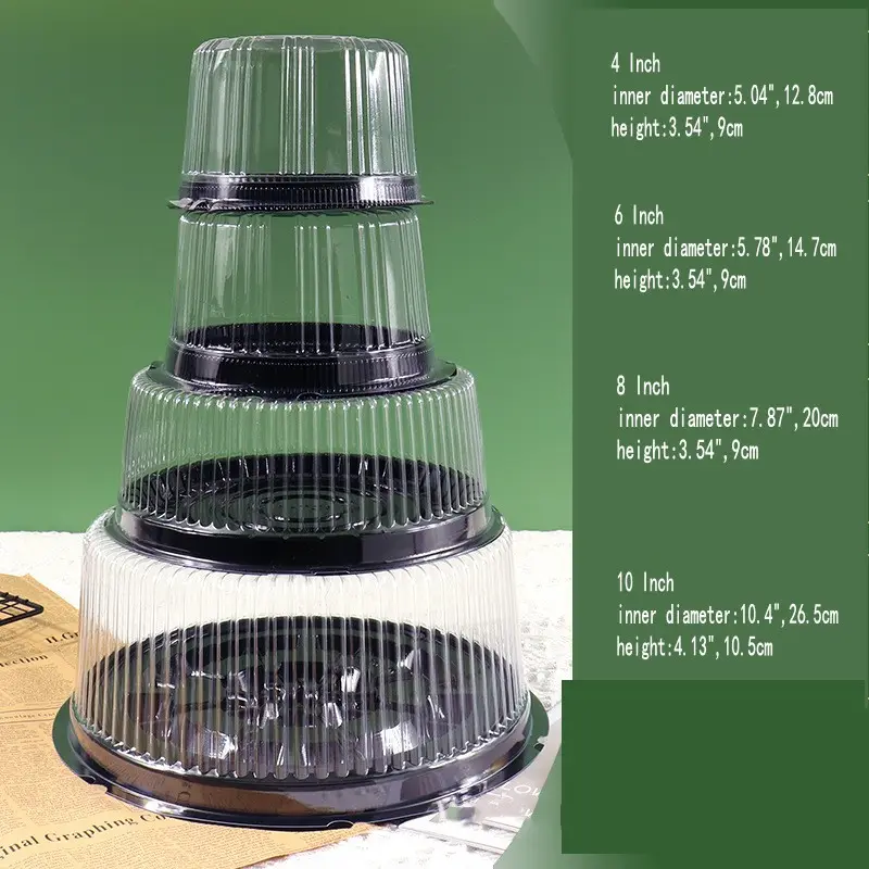 맞춤형 케이크 용기 4 6 8 10 인치 투명 원형 케이크 상자 투명 뚜껑 플라스틱 물집 식품 학년 돔 케이크 상자