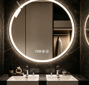 Round LED IP44 Modern Graphic Design <b>Bathroom</b> Mirror Backlit Smart Vanity Mirror Frameless Wall Mounted for Washroom Hotel - Product Image 4