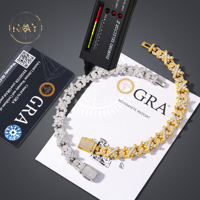 Perhiasan Fashion Hop Logo Kustom 11mm Perak Sterling 925 VVS Moissanite Gelang Tenis Bunga Salib Berlapis Emas Rhodium GRA