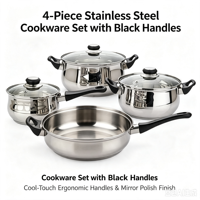 Ensemble de casseroles classiques écologiques de style américain en acier inoxydable avec couvercle en verre, poêle à frire compatible induction