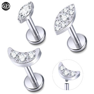 G23 titanio internamente roscado Luna CZ Labret Studs <span class=keywords><strong>labio</strong></span> <span class=keywords><strong>Piercing</strong></span> cartílago Tragus pendientes joyería superficie <span class=keywords><strong>Piercing</strong></span> - Product Image 1