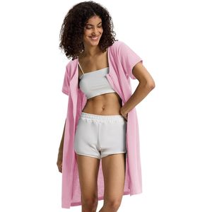 Bata de mujer 100% algodón con tejido gofrado, cierre frontal con cremallera, manga corta, largo hasta la rodilla, bata con cremallera, batas de spa, ropa de dormir para mujer, ropa al por mayor - Product Image 1