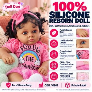 Muñeca Duo Personalizada de Silicona de Cuerpo Completo de 18 Pulgadas, Muñeca Reborn con Ropa Rosa, Cabello Rizado y Piel Oscura, Regalo de Navidad - Product Image 1