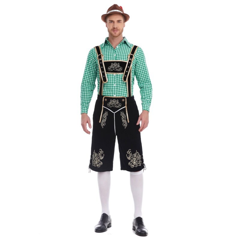 3645[Top verde + pantaloni neri + cappello marrone