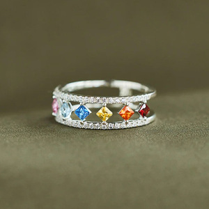 Anello geometrico colorato a doppio strato per donna, gioielli alla moda per le dita - Product Image 6