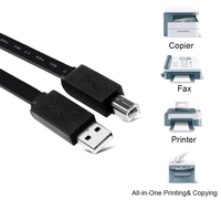 Cable plano negro USB 2,0 de alta velocidad Extensión de 1,5 m para escáner e impresora de etiquetas 5A Corriente macho B macho