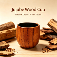 Tasse en bois de jujube avec finition carbonisée, design naturel vintage pour un usage quotidien, thé et café, décoration intérieure