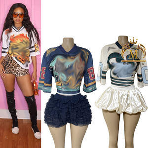 Conjuntos de falda de moda para <span class=keywords><strong>mujer</strong></span>, camisa holgada con estampado de malla, <span class=keywords><strong>Jersey</strong></span> y minifaldas, conjuntos de 2 piezas, conjuntos de <span class=keywords><strong>Jersey</strong></span> informales Y2K de dos piezas - Product Image 1