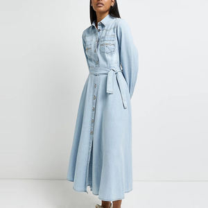 Mode Großhandel Damen Mädchen Long Jean Kleid Elegant Custom ized Langarm Denim Shirt Kleider Frauen Casual - Product Image 4