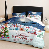 Ensemble de couette ChamXue avec taies d'oreiller, motif de Noël et lune, housse de couette matelassée, garnissage épais en alternative au duvet, doux