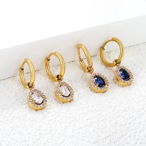 New Trend Non Tarnish 18k Gold Plated Stainless Steel Wholesale Geometry Round <b>Turquoise</b> Zircon Pendant <b>Earrings</b> for Women - Product Image 6