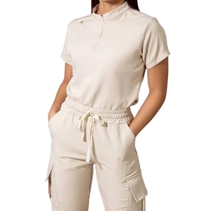 Conjunto <span class=keywords><strong>de</strong></span> Uniformes Médicos Cómodos con Cuello Alto, Cierre Frontal, Mangas con Puños y Aberturas Laterales para Médicos, Enfermeras y Asistentes Dentales - Product Image 5