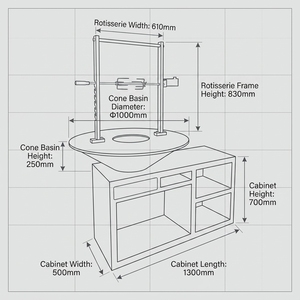Base de acero corten para <span class=keywords><strong>asador</strong></span> <span class=keywords><strong>giratorio</strong></span> automático, con gabinete de almacenamiento para accesorios de barbacoa y cocina exterior - Product Image 3