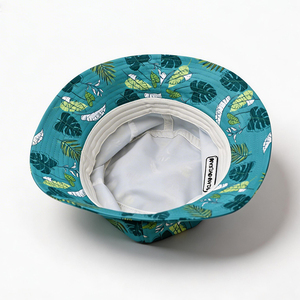 Chapeau Bob Unisexe en Toile Polyester/Coton à Imprimé Feuilles Tropicales Teal, Léger, avec Patch Brodé MARINO MADI, Idéal pour l'Été et la Plage - Product Image 2