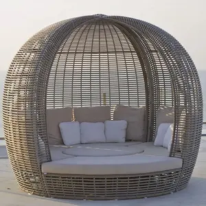Walden <strong>Outdoor</strong> Furniture Round <strong>Daybed</strong> <strong>with</strong> <strong>Canopy</strong> Patio Rattan Resin Wicker Round Sun Bed Rope Round Lounger Metal Frame Style - Product Image 1