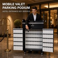 Support de podium mobile noir pour service de valet avec parapluie et roulettes, 150 porte-clés pour la gestion du stationnement d'hôtel, service OEM