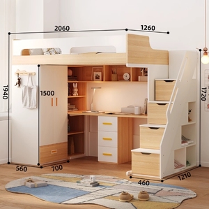 <span class=keywords><strong>Lit</strong></span> mezzanine pour enfants avec <span class=keywords><strong>bureau</strong></span> et escalier de rangement, <span class=keywords><strong>lit</strong></span> <span class=keywords><strong>superposé</strong></span> en bois blanc avec armoire et bibliothèque, style nordique pour garçons, filles et adolescents - Product Image 6