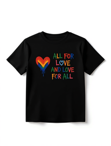 T-Shirt Nera da Donna LGBTQ+ Pride con Stampa Cuore Arcobaleno, Girocollo, Manica Corta, Stile Casual, Lavabile in Lavatrice, 100% Cotone - Product Image 1