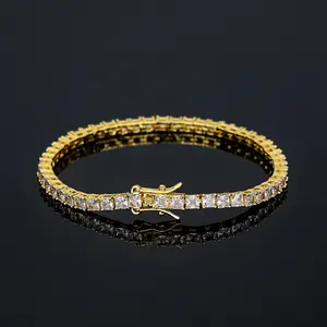 3*3mm Carré CZ Zircon Cubique Zircon Laiton Plaqué Or Pulseira Brazalete Bracciale Bracelet Collier Ras Du Cou Chaîne Tennis