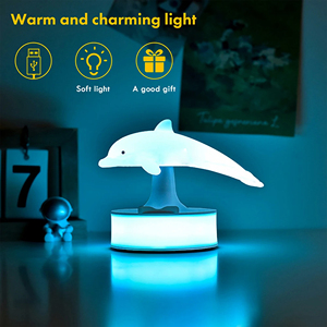 3D Dolphin <b>Stand</b> Table Lamp Eye Protection Touch <b>Control</b> Decorative Night Lights Portable Cordless Home Accessories - Product Image 3
