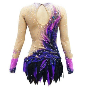 Led en Spandex violet de haute élasticité, Look de diamant noué à la main, à <span class=keywords><strong>manches</strong></span> <span class=keywords><strong>longues</strong></span>, art de compétition, art de danse - Product Image 3