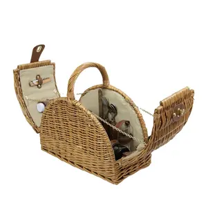 Kingwillow Hot Sale Handmade Woven Wicker Picnic Baskets Set Willow Storage Basket with Wine Holder