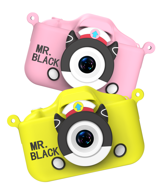 X7S Mini Dual Lens Kids Camera 1080P Mr Black Cartoon Children's Camera Adorable Toy Kids Selfie Digital Camera As Gift Prize