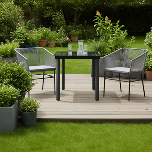 Ensemble de salle à manger de jardin gris 2 places en rotin avec structure en acier, mobilier d'extérieur contemporain résistant aux intempéries - Product Image 2